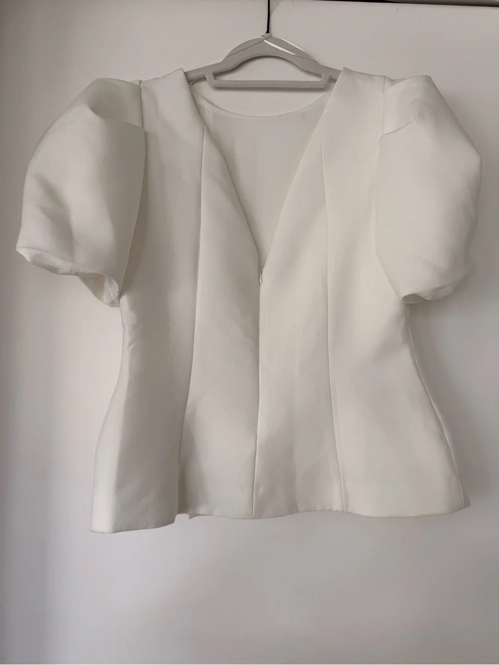 Zara White Puff Sleeve Crewneck Top